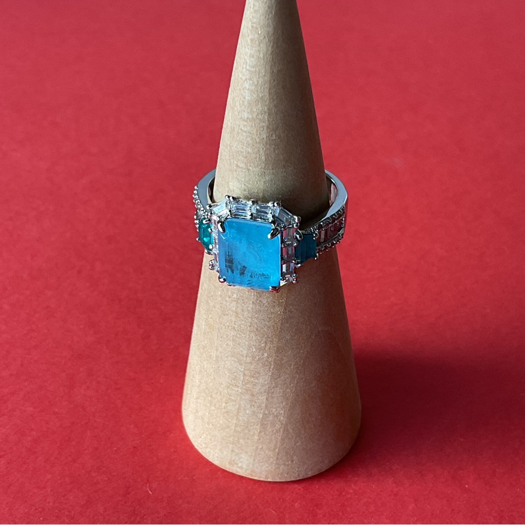 Bomb Party Rbp6851 “Good Risk To Take” Quartz/Tourmaline On Rhodium Sz7 Ring Nwt